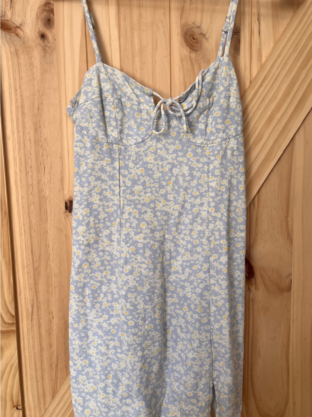 Aeropostale Blue Floral Linen Blend Cami Sundress XS Cottagecore Tie Front
